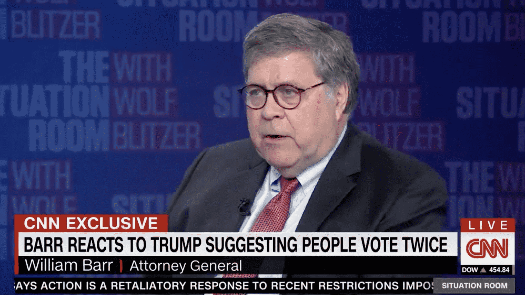 Barr Fires Back at CNN’s Wolf Blitzer Over Universal Mail-In Voting: ‘This Is Playing With Fire’