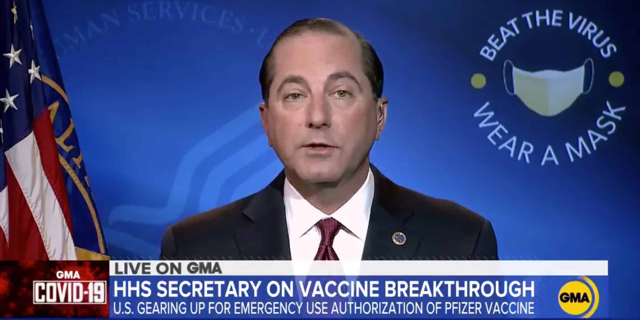 HHS’ Azar Predicts 20 Million Americans Vaccinated in the Coming Weeks