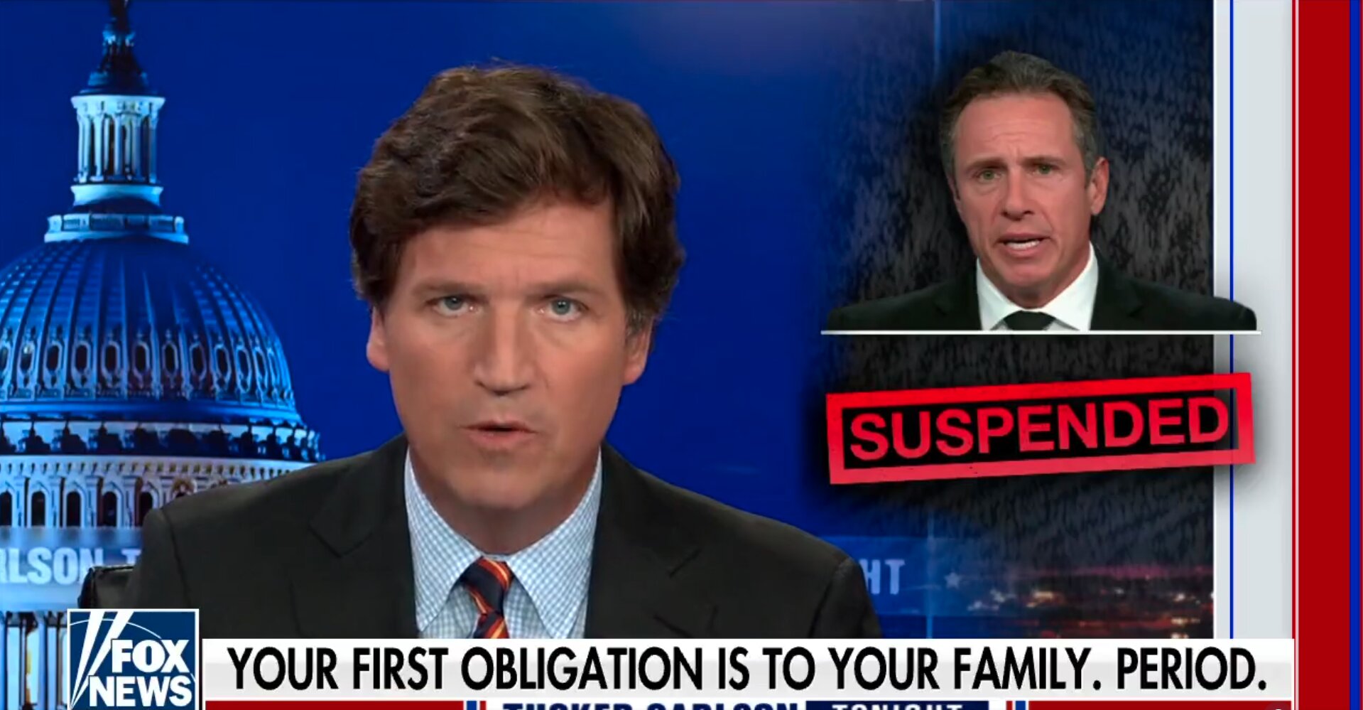 Tucker Carlson Defends Chris Cuomo After His Suspension