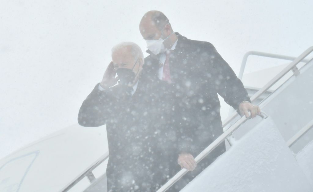 Video: Biden Pelted by Snow After Getting Stuck on Air Force One Amid Storm