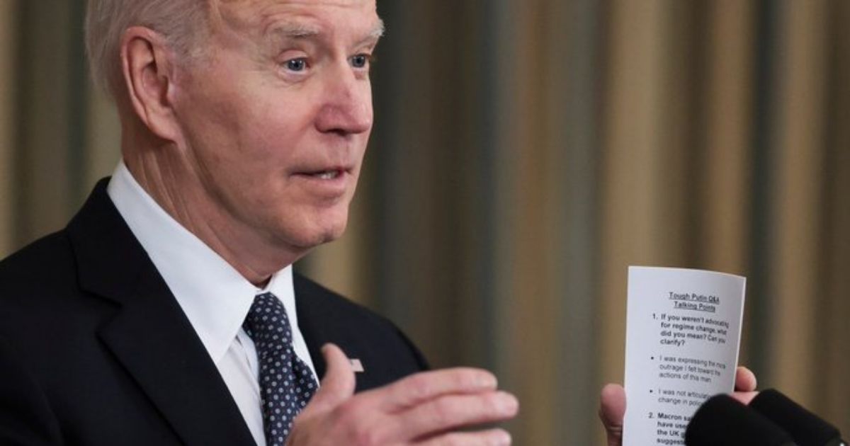 Biden Resorts to ‘Cheat Sheet’ As He Attempts to Smooth Over His Controversial Putin Comments