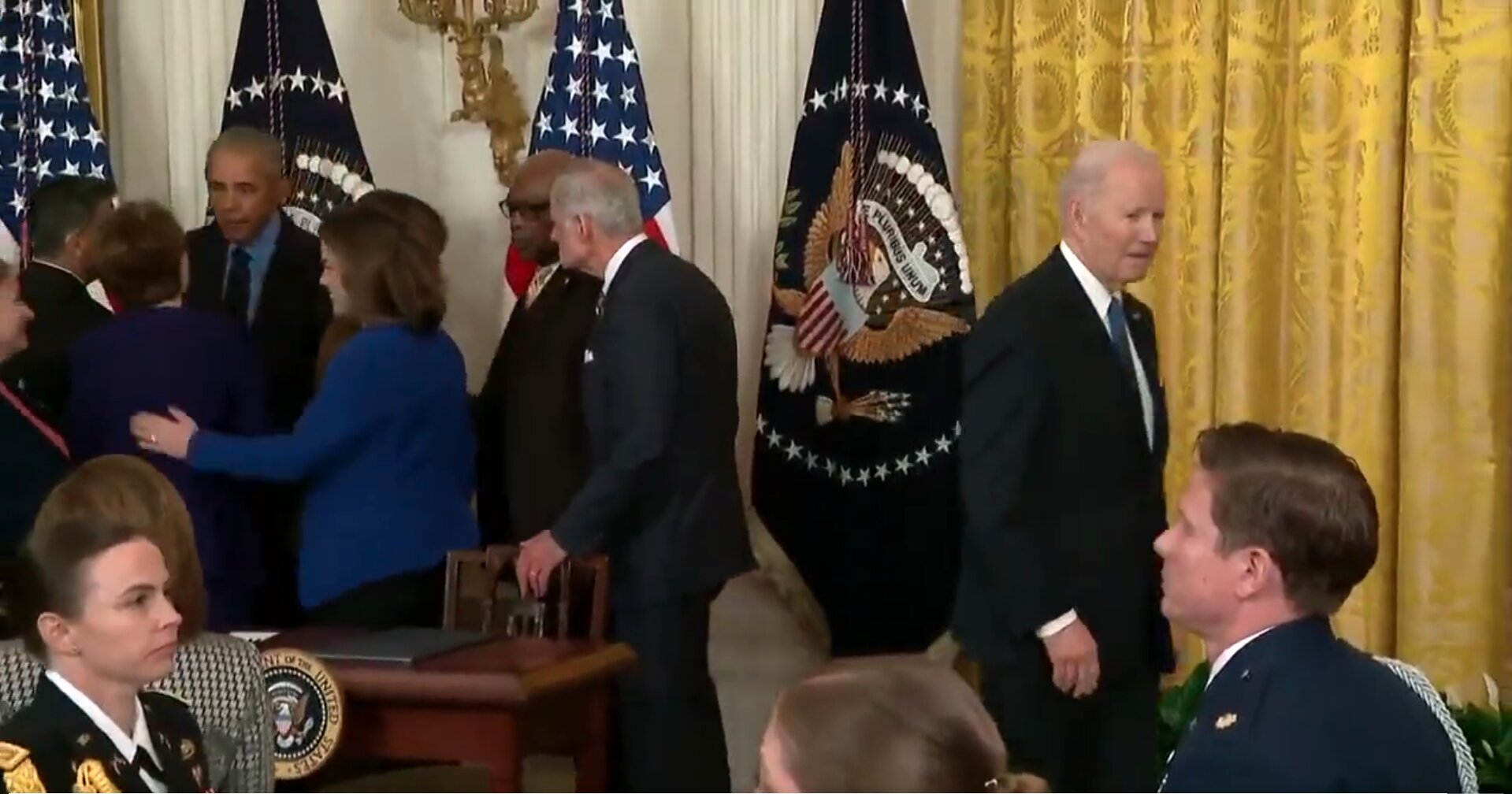 Biden Wanders Around Stage Alone As Dems Huddle With Obama at the WH