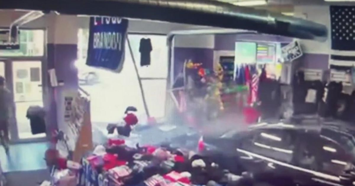 Car with Anti-Trump Bumper Sticker Plows Into Trump Merchandise Shop at High Speed