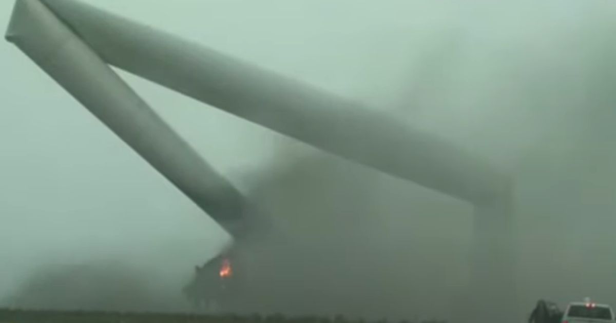 Video: Massive Wind Turbine Collapses and Burns After Strong Storm Moves Through Oklahoma