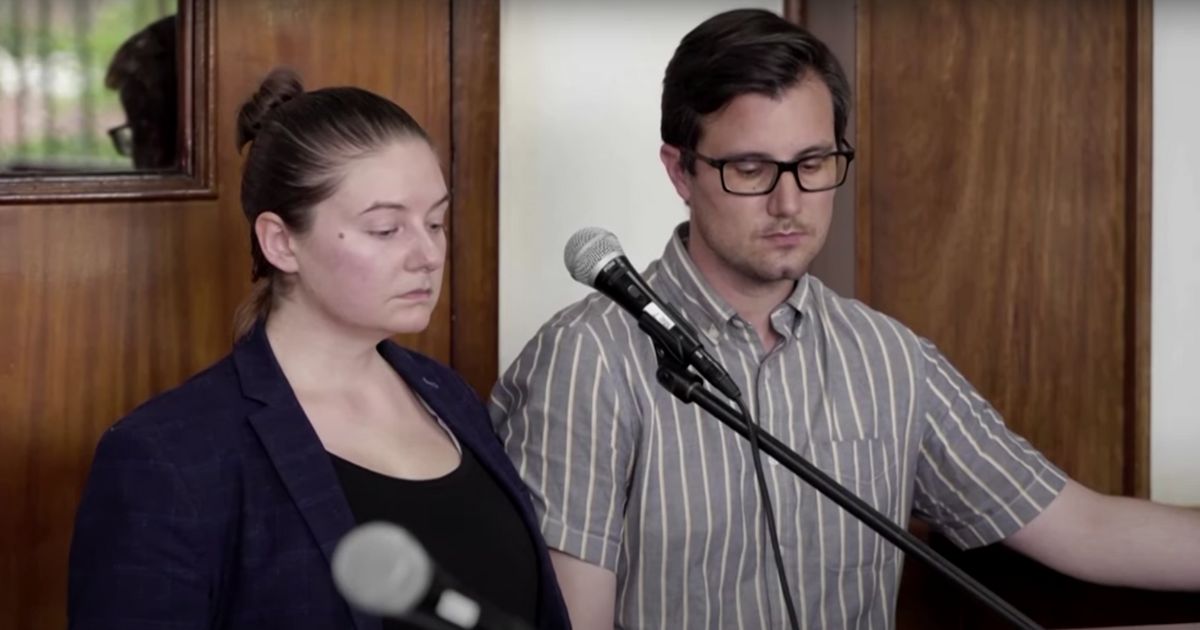 Nicholas Spencer and Mackenzie Leigh Mathias Spencer are seen in a Ugandan court in this YouTube screen shot.