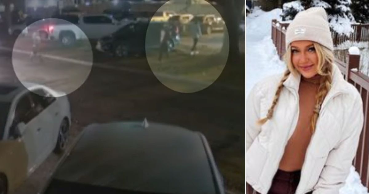 Surveillance video from a bar shows a woman identified as Madison Brooks running across a street to catch up with a group of men.