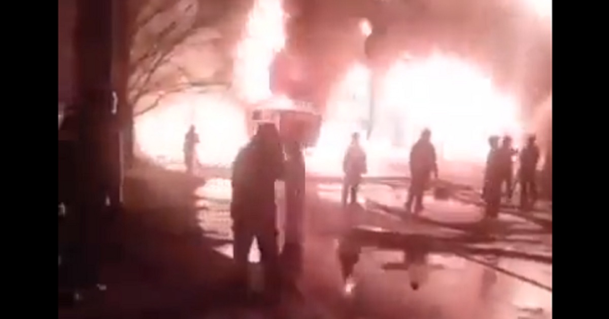 Fire burns in the Iranian city of Isfahan after military strikes from the air hit the Islamic Republic on Sunday.