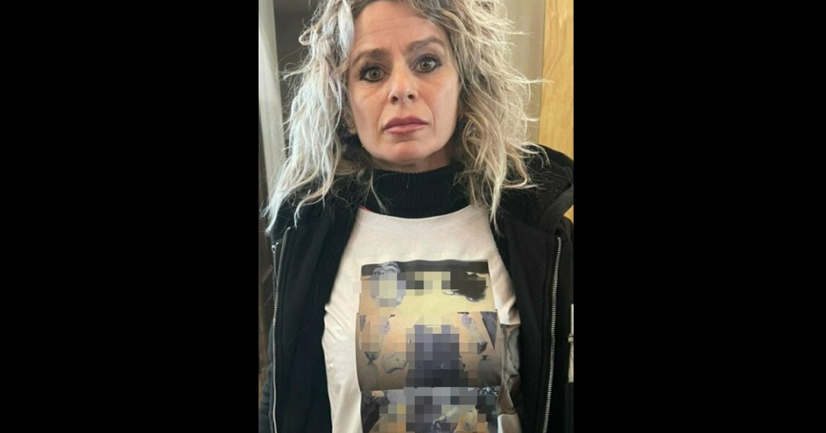 Alessandra Verni wears a shirt with images of her daughter's dismembered body to the court hearing of her daughter's killer in Italy, last week.