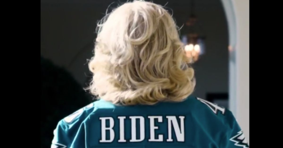 First lady Jill Biden posted a video to her Twitter account on Sunday, showing her support for the Philadelphia Eagles in the Super Bowl.