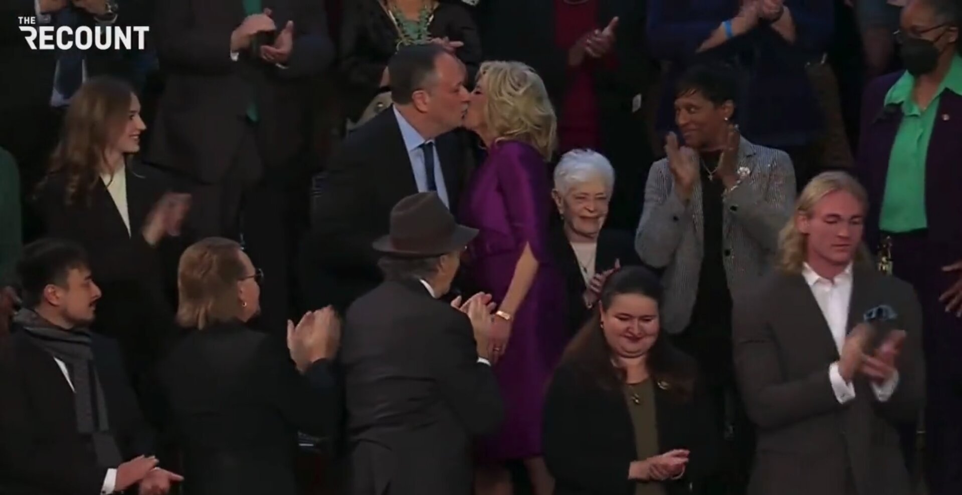‘Off to a Hot Start’: Conservatives Cringe After Video Captures Jill Biden Greeting Harris’ Husband at SOTU