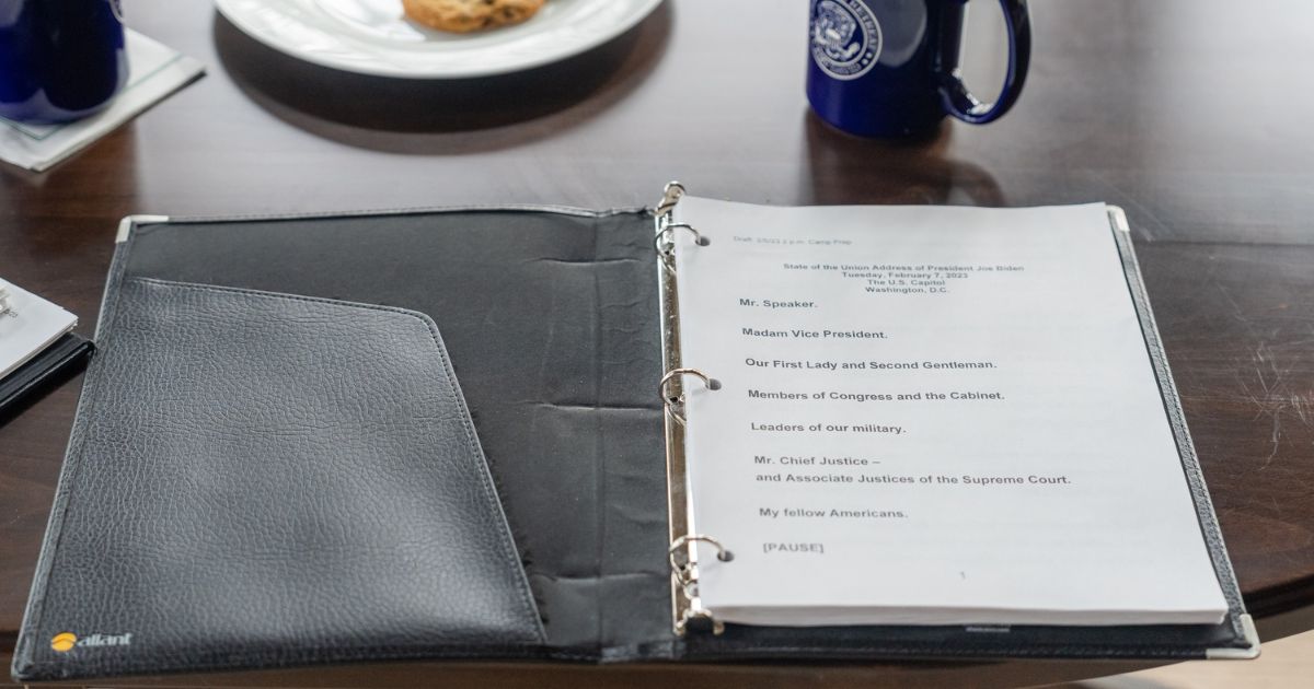 President Joe Biden posts an image showing the first page of his State of the Union speech.