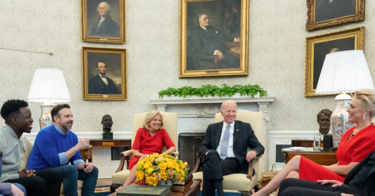 Cast members from the show "Ted Lasso" visited the White House on Monday to discuss mental health in America with President Joe Biden and first lady Jill Biden.