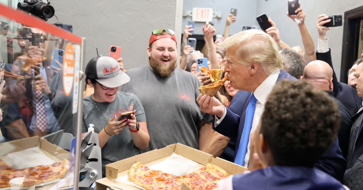 Former President Donald Trump was greeted by a huge crowd when he stopped by a pizza restaurant in Fort Myers, Florida, on Friday.