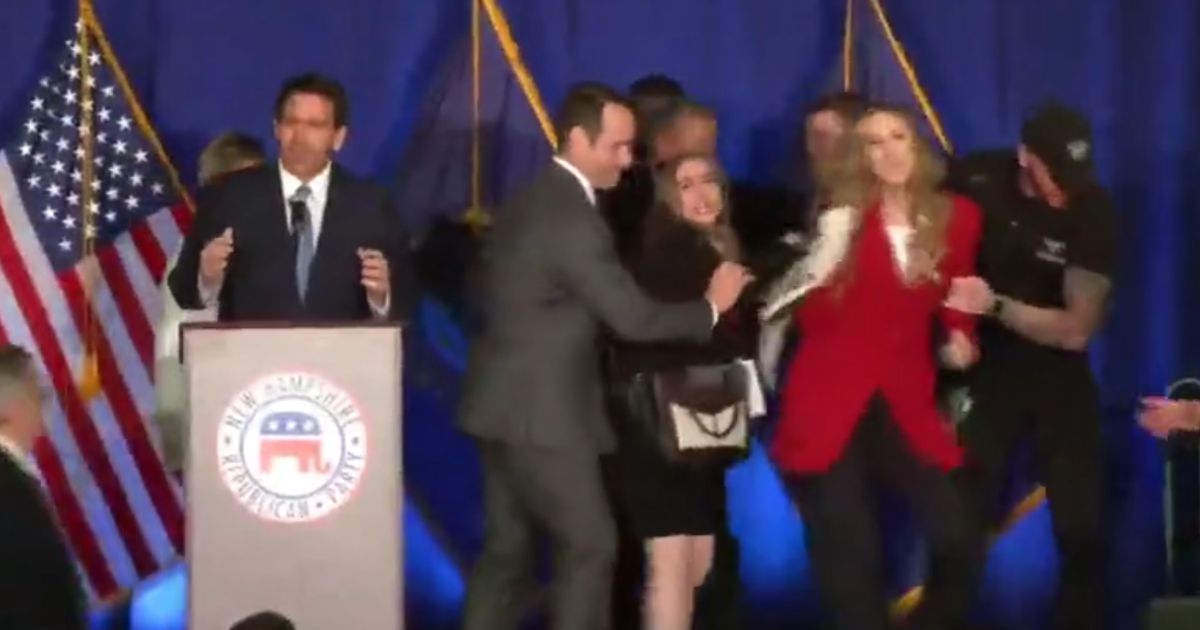 This Twitter screen shot shows protesters disrupting a speech given by Florida Gov. Ron DeSantis.