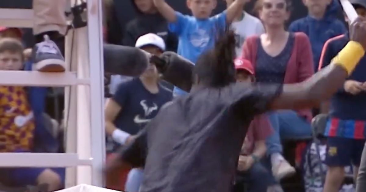 Mikael Ymer was ejected following a meltdown in which he violently attacked an umpire's viewing tower with his own tennis racket in France on Wednesday. (@TheTennisLetter / Twitter)