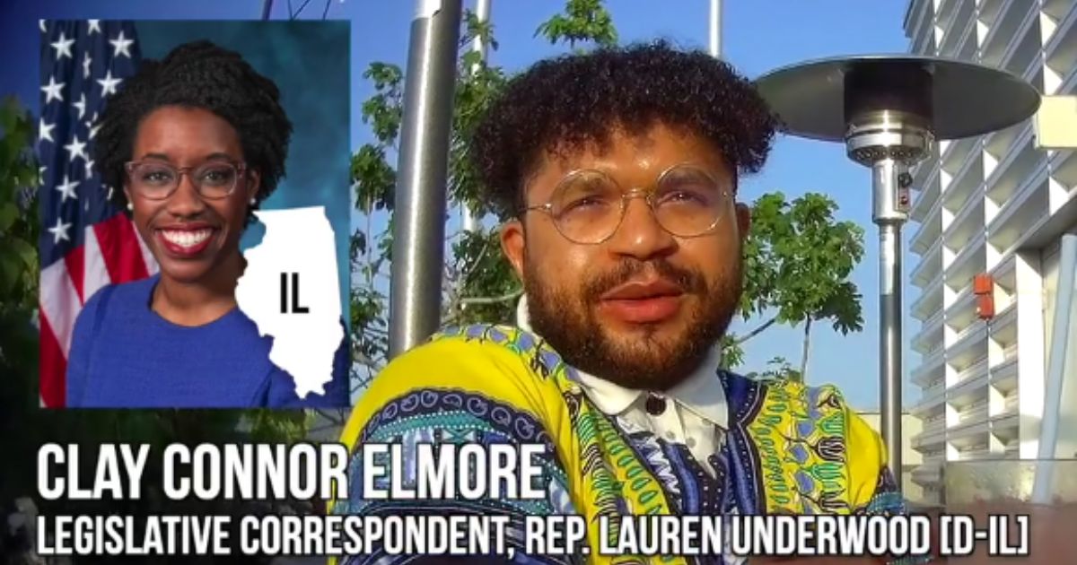 Clay Connor Elmore, a legislative correspondent who works for Democratic Rep. Lauren Underwood of Illinois, says in a video that he thinks his boss, upper left, "is lying about being a nurse."