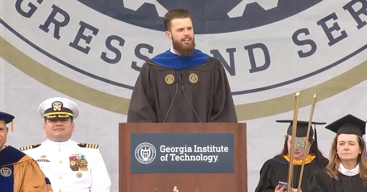 Kansas City Chiefs kicker Harrison Butker speaks to the graduates at Georgia Tech.
