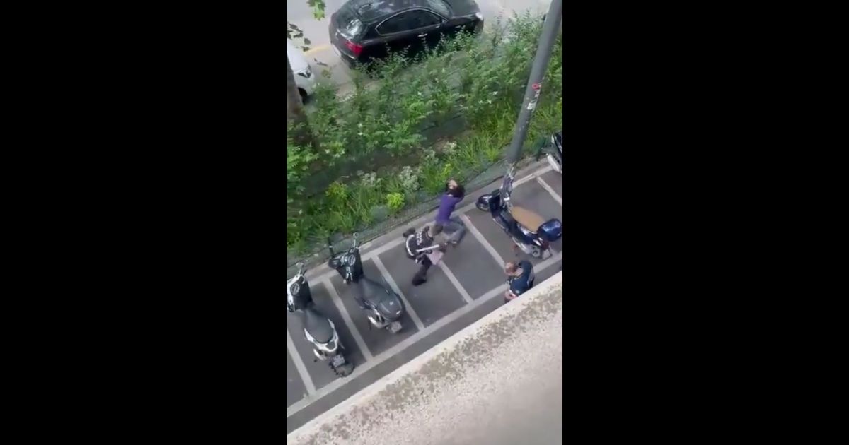 This Twitter screen shot shows an incident where police had to subdue a transgender person in Milan.