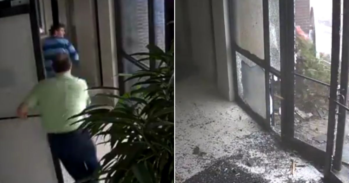 Employees narrowly escaped before the windows were knocked out by a tornado in Arkansas.