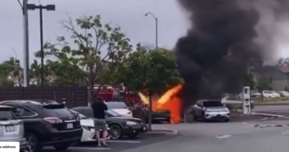 The Rivian caught fire at a charging station Monday in Mill Valley, California.