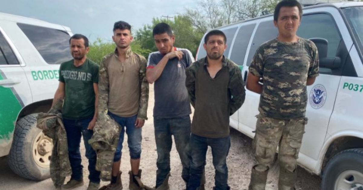 This Twitter screen shot shows a group of men found and arrested in Texas on Thursday, June 1, 2023.