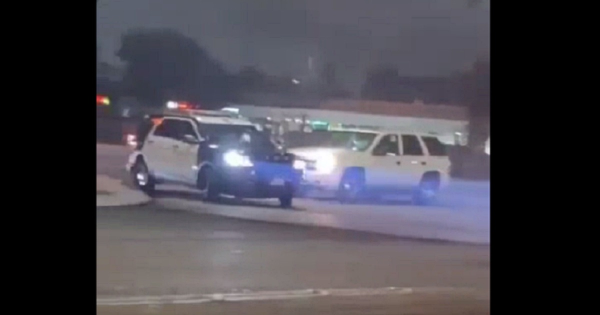 An SUV rams a Los Angeles County sheriff's vehicle early Thursday morning.