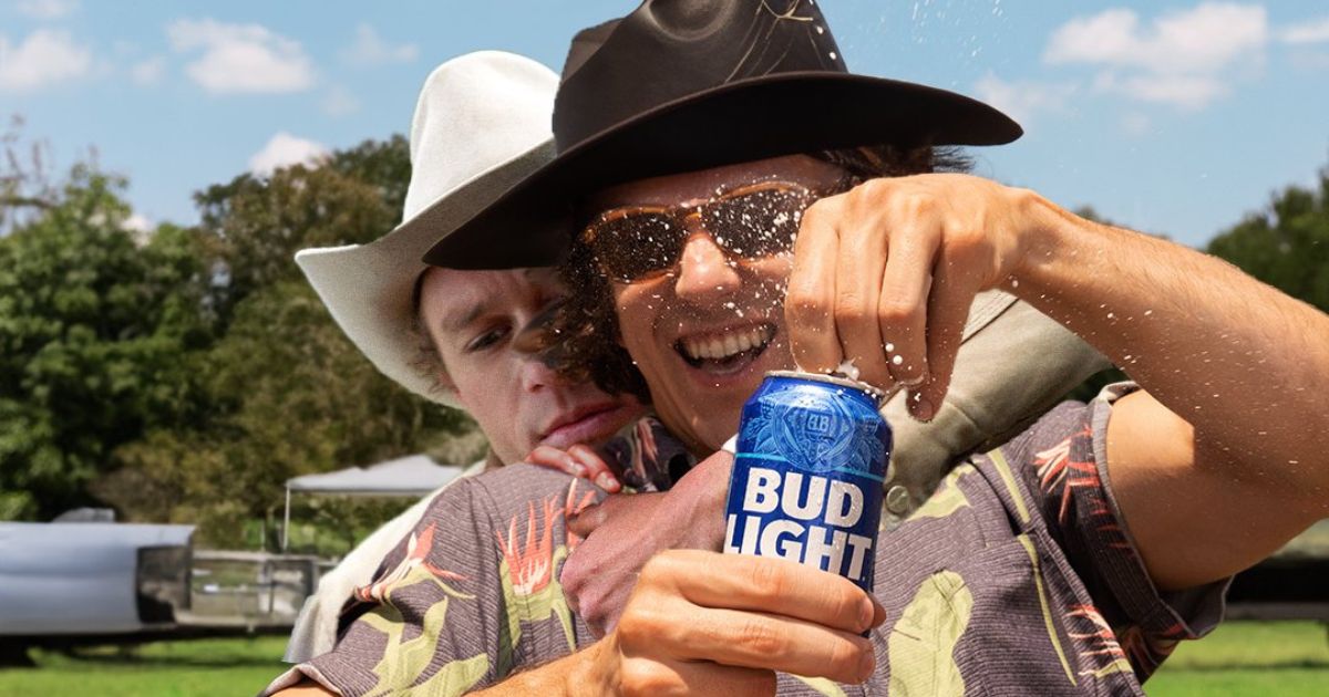 A Bud Light ad that has been edited to include a character from "Brokeback Mountain."