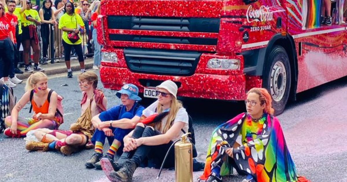 Anti-oil protesters disrupted a "pride" parade in London on Saturday.