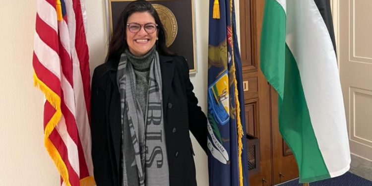 In January, Rep. Rashida Tlaib posted a photo of herself outside her Congressional office in Washington, D.C., where she was displaying the Palestinian flag. After the Hamas attacks on Israel over the weekend, Tlaib still had the flag stationed outside her office.