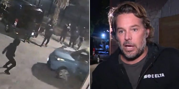Los Angeles business owner Ryan Baggaley, right, spoke out about the brazen robbery of his building.