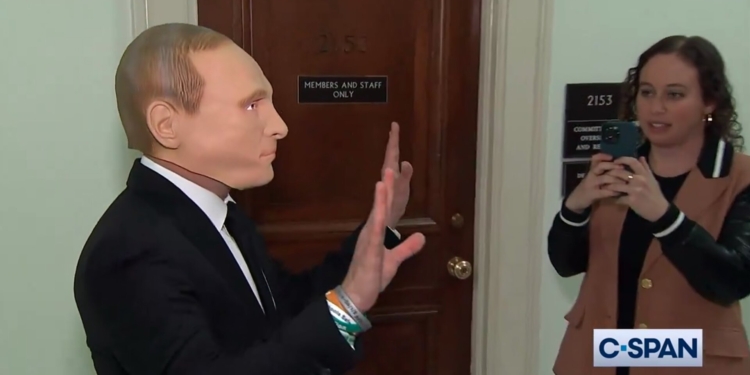 Dem Rep Shows Up to Hearing on Biden Corruption Allegations Wearing a Putin Mask