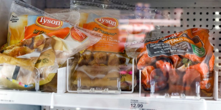 Tyson Foods frozen chicken products are shown in the refrigerated section of a Target in Washington, D.C.