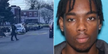 Police surround a home in Trenton, New Jersey, on Saturday, left. Right, Andre Gordon, the man they were seeking, right. (