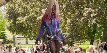 Eric Posey performs as Mona Liza Million in Coeur d'Alene, Idaho, in 2022.