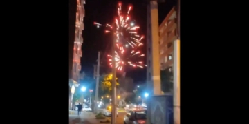 Fireworks in the Iranian city of Saqqez celebrate the death of President Ebrahim Raisi.