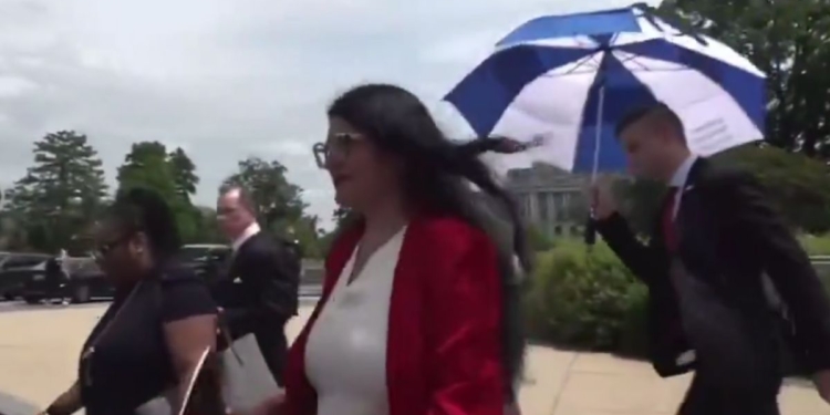 This X screen shot is from a video showing an encounter between Rep. Rashida Tlaib's team and Fox News.