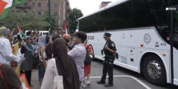 Pro-Palestinian Protesters Swarm Campaign Busses Of Dems Who Called For Ceasefire In Gaza
