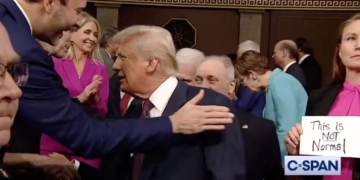 Republican Snatches Dem Rep’s ‘This is Not Normal’ Sign and Throws It As Trump Walks in