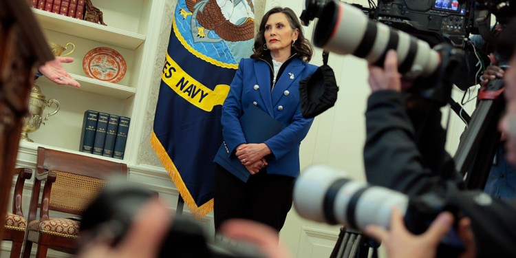 Whitmer Mocked for Seeming to Hide Face in Oval Office