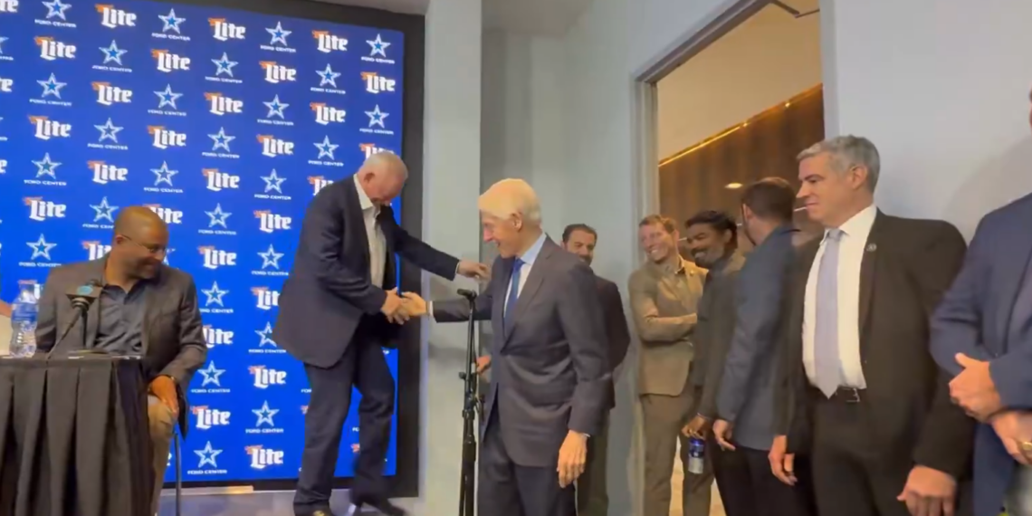 Bill Clinton Surprises Cowboys Presser as Jerry Jones Nearly Falls Off Stage