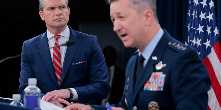 Hegseth, Caine Talk ‘Kamikaze Dolphins’ in Media Briefing